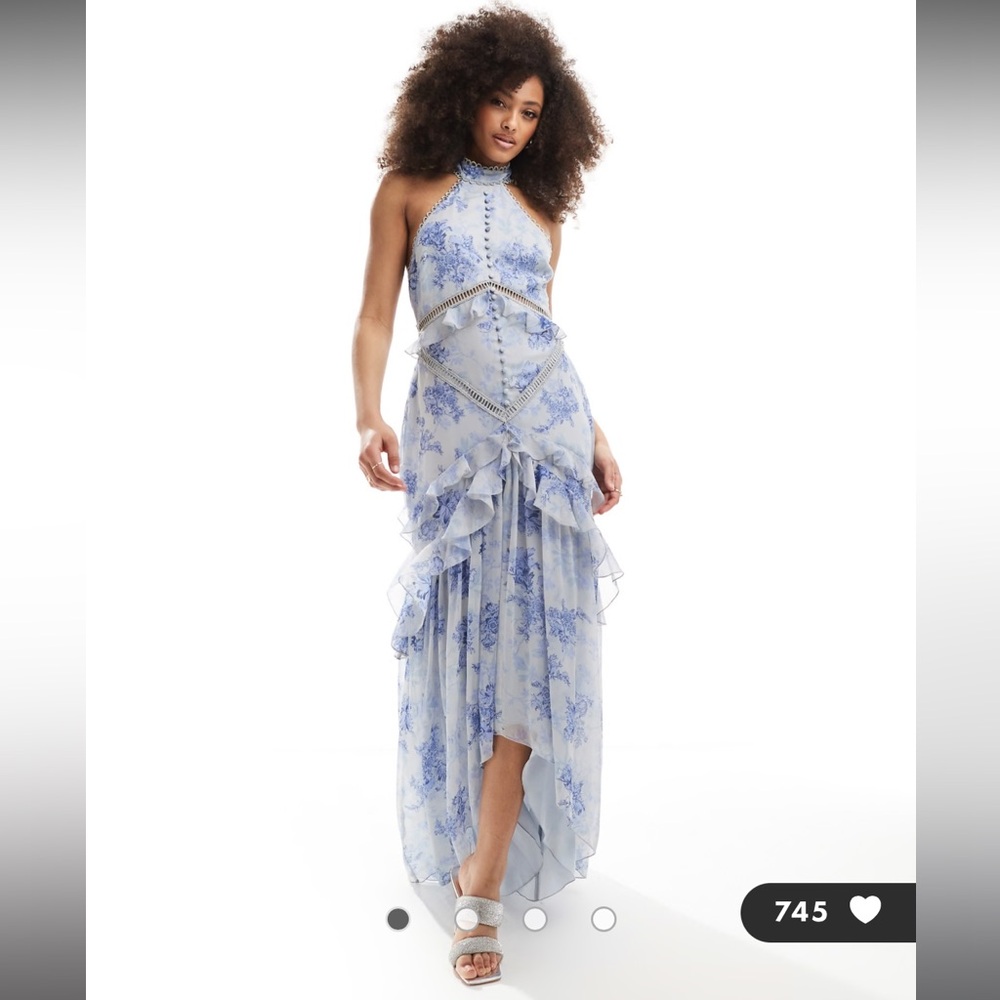 NWT - ASOS DESIGN lace insert halter tiered maxi dress